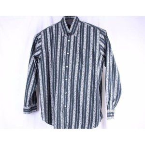 Lucky Brand Black White Floral Stripe Shirt Size XL Rockabilly Long Sleeve